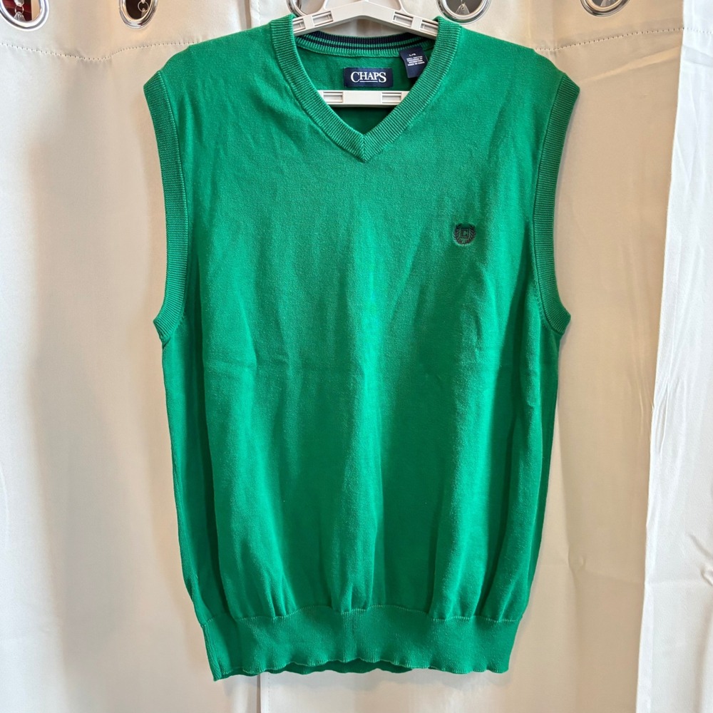 Chaps Mens Sweater Vest Large V-Neck Cotton Preppy Old Money Golf Grandpa‎ 20016
